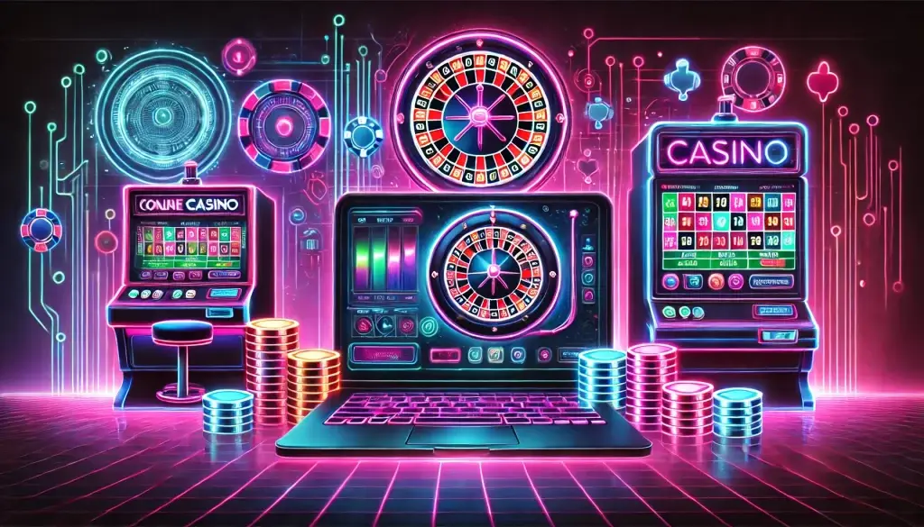 Futuristic neon-themed online casino interface with slot machines